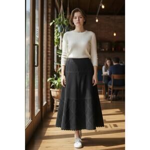 SMH Patchwork Genuine Suede skirt cowgirl country Long Maxi Skirt PLUS size 24W